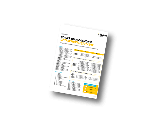 Power Transmission & Distribution Equipment Testing & Certification | Fact Sheet
