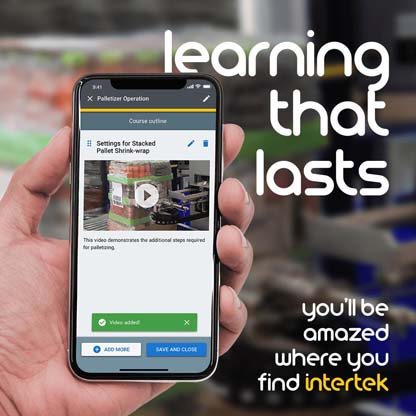 Hand holding smartphone displaying training content