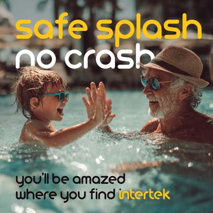 An elderly man and young boy enjoying an outdoor swimming pool